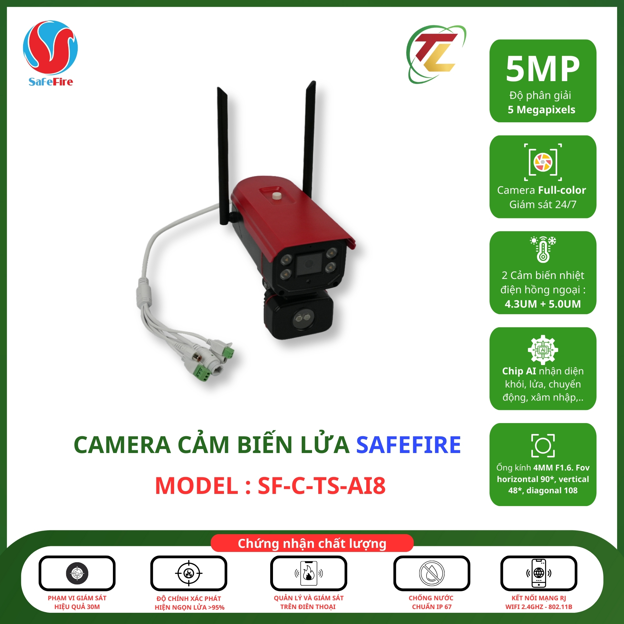 Camera cảm biến lửa SafeFire model: SF-C-TS-AI8